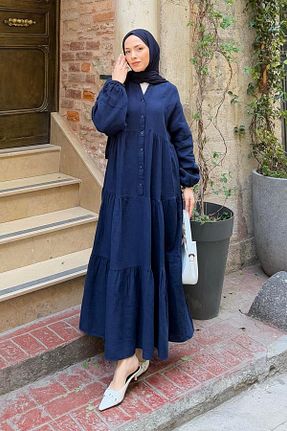 لباس حجاب سرمه ای زنانه اورسایز lamelif - کد 949587649