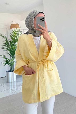 کافتان و کیمونو حجاب زرد زنانه پنبه پلی استر Ka Hijab - کد 949798848