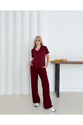 ست بالاتنه و پائین تنه زرشکی زنانه بافتنی verabelle - کد 949902179