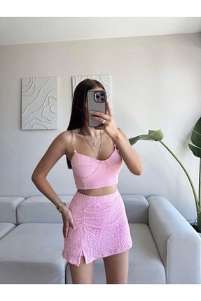 ست بالاتنه و پائین تنه صورتی زنانه بافتنی Zoom Butik - کد 950130722