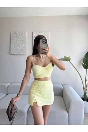 ست بالاتنه و پائین تنه زرد زنانه بافتنی Zoom Butik - کد 950130470