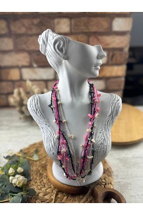 گردنبند جواهر صورتی زنانه سنگ SEDEF TAKI - کد 950317667