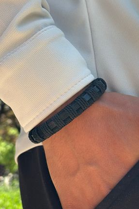 دستبند جواهر مشکی مردانه چرم خالص Begondio - کد 951087461