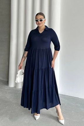 لباس سایز بزرگ سرمه ای زنانه ویسکون Stil Diva - کد 950520529