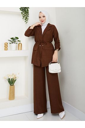 ست بالاتنه و پائین تنه حجاب قهوه ای زنانه A-line modapark.ist - کد 950639572