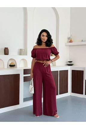 ست بالاتنه و پائین تنه زرشکی زنانه بافتنی BILDEŞA - کد 950655966
