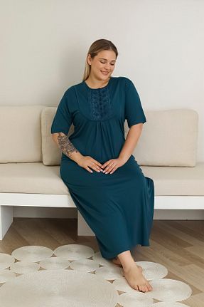 لباس شب سایز بزرگ فیروزه ای زنانه ساده ERDENİZ TEKSTİL - کد 951770363
