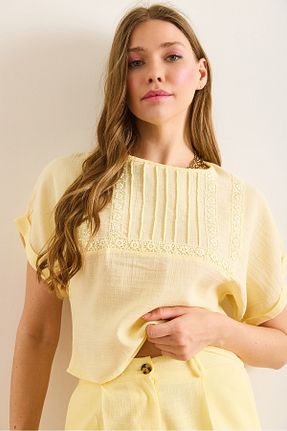 بلوز زرد زنانه طرح دار Olalook - کد 951469322
