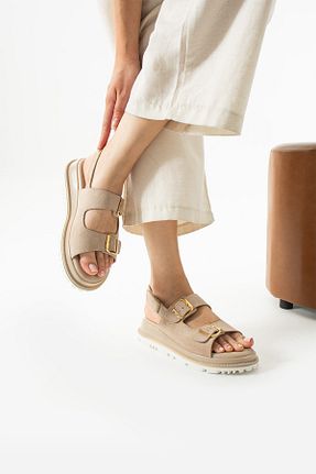 صندل بژ زنانه پاشنه ضخیم Siena Shoes - کد 951560969