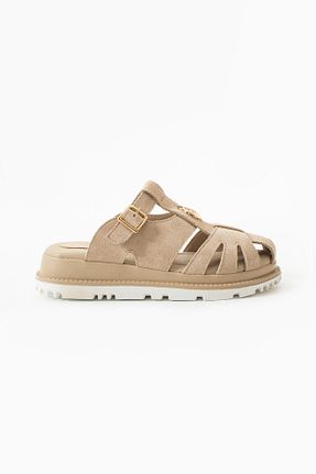 دمپائی بژ زنانه چرم خالص Siena Shoes - کد 951558587