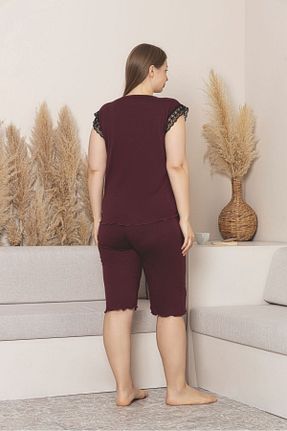 ست لباس راحتی سایز بزرگ زرشکی زنانه طرح دار Temporium - کد 951675968