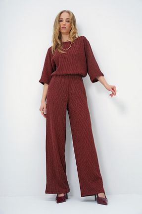 ست بالاتنه و پائین تنه زرشکی زنانه بافتنی Trend Alaçatı Stili - کد 891517547