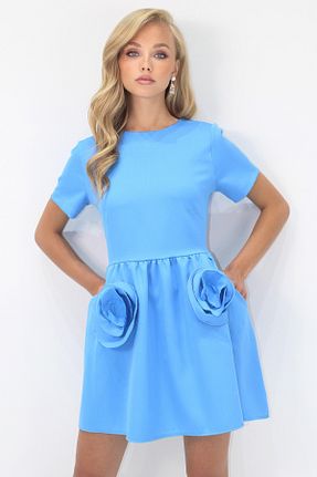 لباس آبی زنانه بافتنی Trend Alaçatı Stili - کد 950629226