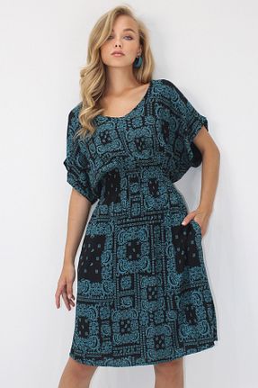 لباس آبی زنانه بافتنی Trend Alaçatı Stili - کد 950629174