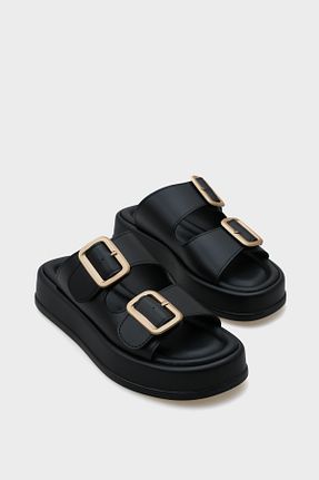 دمپائی مشکی زنانه چرم مصنوعی Capone Outfitters - کد 848150618