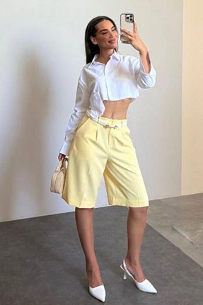 شلوارک و برمودا زرد زنانه Straight Madmext - کد 945846269