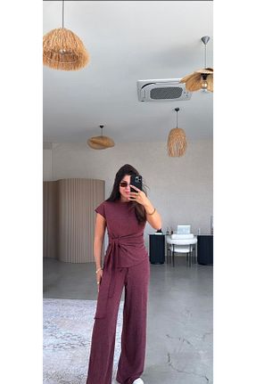 ست بالاتنه و پائین تنه زرشکی زنانه بافتنی Mars - کد 941790119