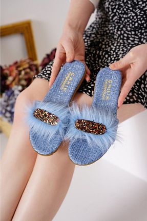 دمپائی آبی زنانه چرم مصنوعی Slipcat - کد 321250515