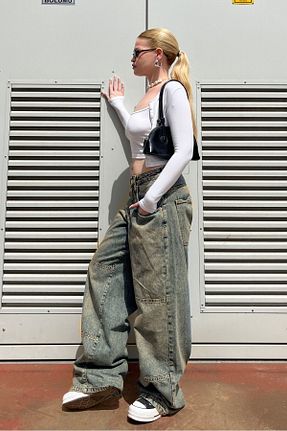 شلوار جین رنگی زنانه پاچه گشاد bases. - کد 946677567
