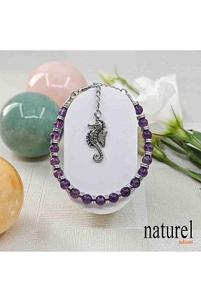 دستبند جواهر بنفش زنانه سنگ طبیعی Naturel Tılsım - کد 950273791