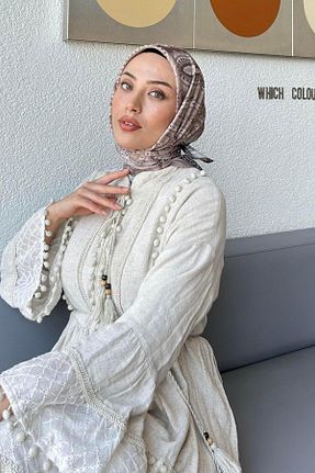 روسری قهوه ای پلی استر lamelif - کد 939114254