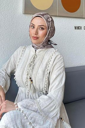 روسری قهوه ای پلی استر lamelif - کد 939114254
