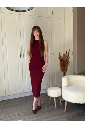 لباس زرشکی زنانه کرپ Dilay Gökoğlu Butik - کد 923485812