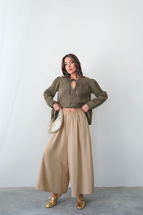 شلوار بژ زنانه بافتنی Hatun Atila - کد 929439199