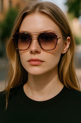 عینک آفتابی قهوه ای زنانه UV400 Chunky Frame - کد 848504031