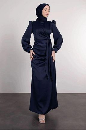 لباس مجلسی حجاب سرمه ای زنانه یقه ایستاده Suedcollection - کد 818676704