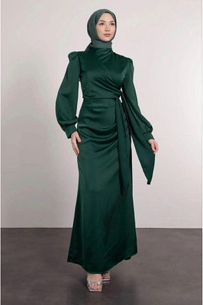 لباس مجلسی حجاب سبز زنانه یقه ایستاده Suedcollection - کد 818676912
