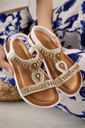صندل سفید زنانه پاشنه ضخیم Guja - کد 841154381