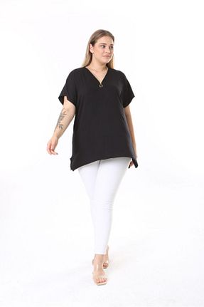 تیشرت سایز بزرگ مشکی زنانه تکی tıgersıze - کد 831822242