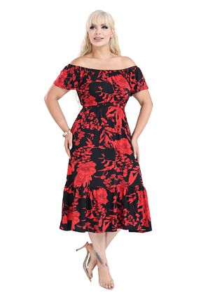 لباس سایز بزرگ قرمز زنانه ویسکون MELSAY - کد 328688156
