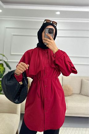 پیراهن حجاب زرشکی زنانه رگولار HİFADEN - کد 928888368