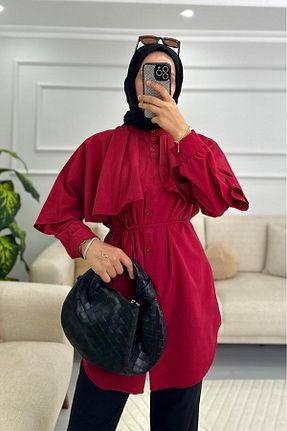 پیراهن حجاب زرشکی زنانه رگولار HİFADEN - کد 928888368