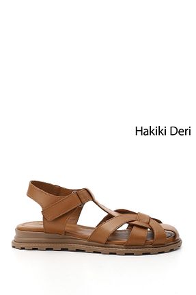 صندل قهوه ای زنانه پاشنه تخت GÖNDERİ(R) - کد 806025339