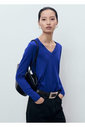 پلیور آبی زنانه ساده MANGO - کد 884978489