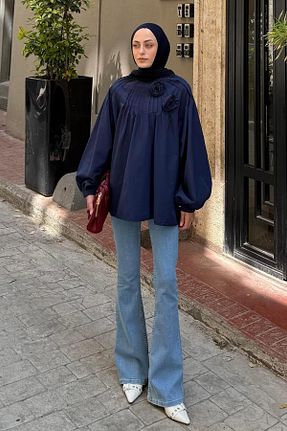 تونیک حجاب سرمه ای زنانه پنبه پلی استر lamelif - کد 950203561