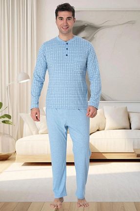 ست لباس راحتی سایز بزرگ آبی مردانه پنبه ای Mecit Pijama - کد 949730597