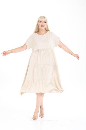 لباس سایز بزرگ بژ زنانه بافتنی mervemoda - کد 950552660