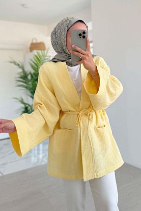 کافتان و کیمونو حجاب زرد زنانه پنبه پلی استر Ka Hijab - کد 949798848