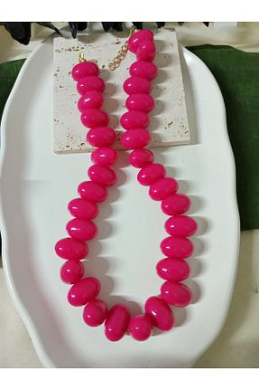 گردنبند جواهر صورتی زنانه روکش طلا mos&more - کد 949891143