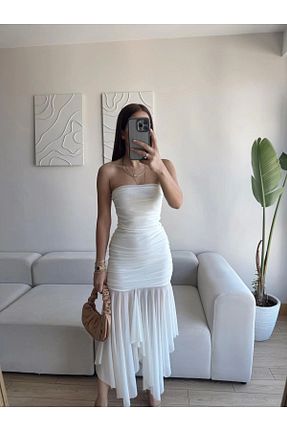 لباس سفید زنانه شیفون Zoom Butik - کد 950123916