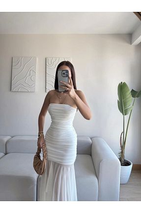 لباس سفید زنانه شیفون Zoom Butik - کد 950123916
