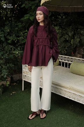 تونیک حجاب زرشکی زنانه پنبه ای Hooopstore - کد 950579591