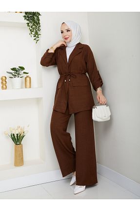 ست بالاتنه و پائین تنه حجاب قهوه ای زنانه A-line modapark.ist - کد 950639572