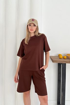 ست بالاتنه و پائین تنه قهوه ای زنانه بافتنی MİROR - کد 950838417