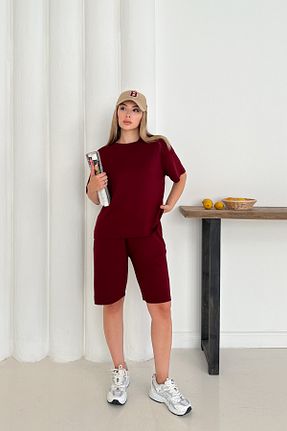 ست بالاتنه و پائین تنه زرشکی زنانه بافتنی MİROR - کد 950838881