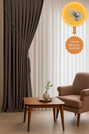 پرده زمینه قهوه ای پلی استر ladinev - کد 951049559